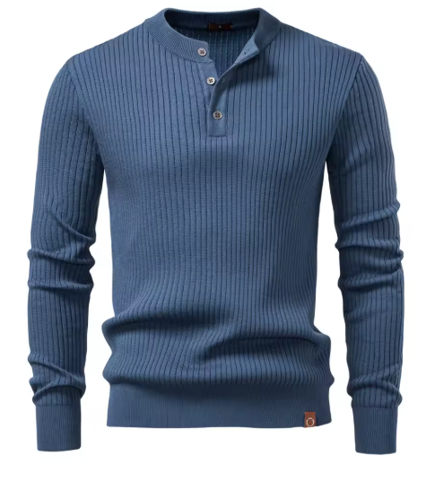 Polo de punto canalé manga larga, detalle del cuello con botones